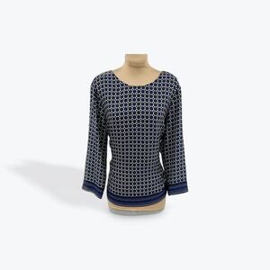 Cynthia Rowley Navy Geometric Print Long Sleeve‎ Blouse Top Women's Medium
